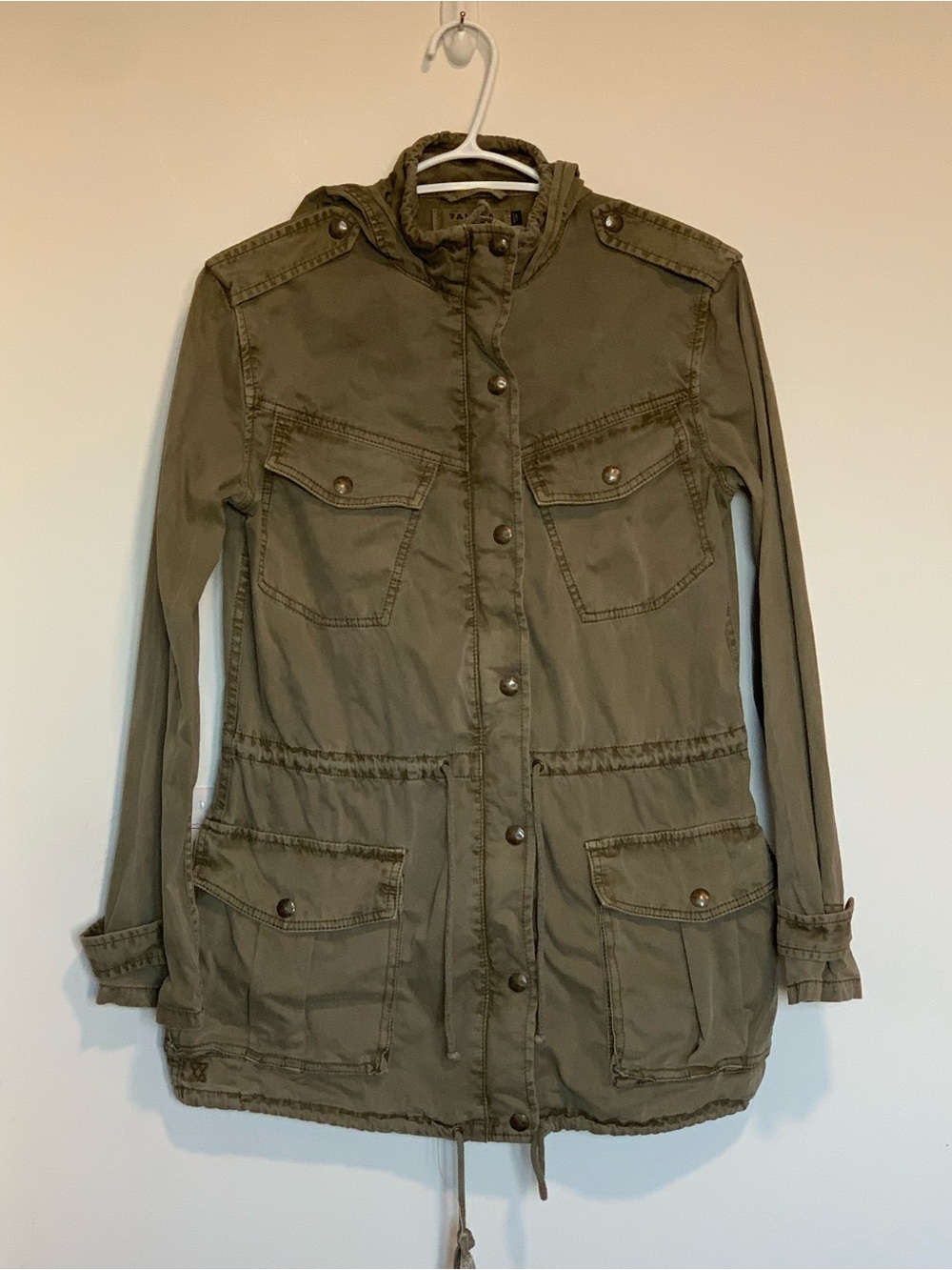 Talula Trooper Military Green Jacket Hood Zip Adjustable Waist Size XXS XS 0 2